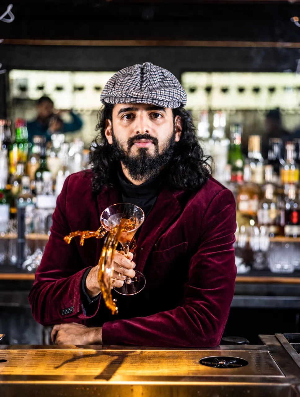 Mayur Marne holding a cocktail glass